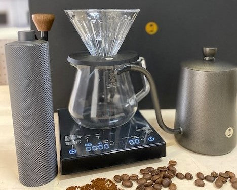 Timemore C2 coffee brewing kit with dual digital scale
